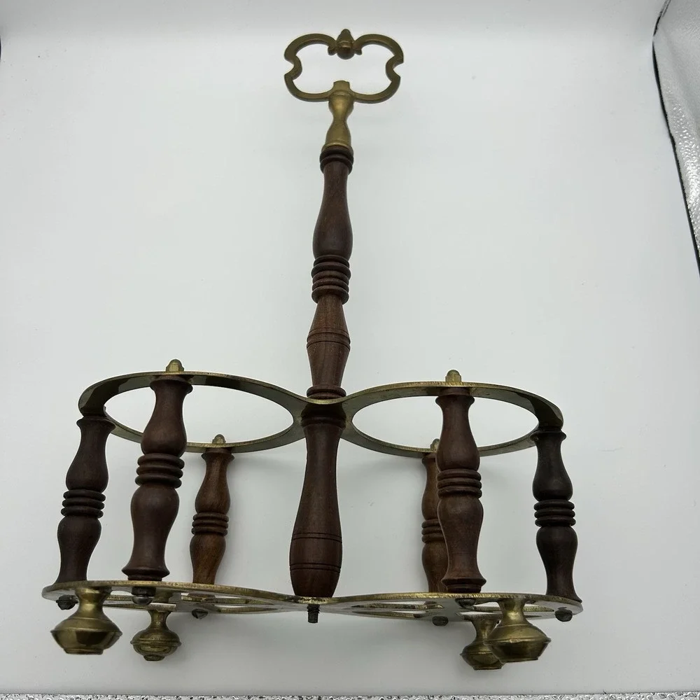 VTG brass and wood champagne wine‎ holder double